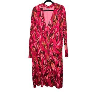 J.Jill Wearever Faux Mock Wrap Knit Jersey Midi Dress Pink Print Stretch Size 4X